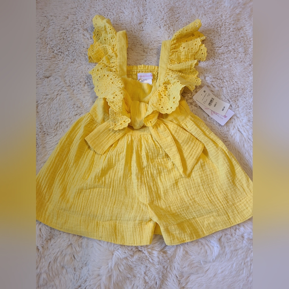 Bonnie Jean yellow gauze bow Romper girls size 5 NWT